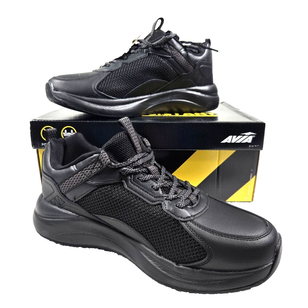 Avia Canyon Slip Resistant Soft Toe Men's 9.5 Wide Black Work Safety Shoes New